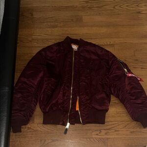 Burgundy Bomber Jacket with Gold Zipper